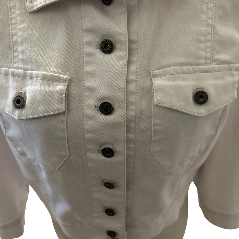 Vintage Chicos Womens Size Small Platinum White Cropped Denim Lightweight Jacket - Picture 6 of 8